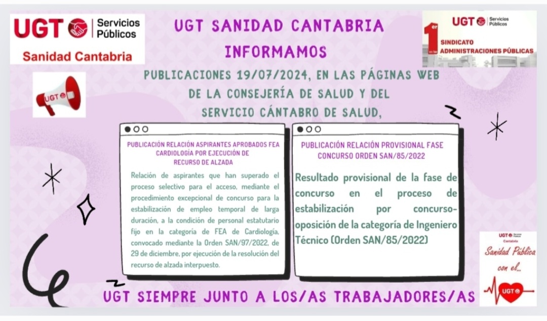 UGT SANIDAD CANTABRIA INFORMA PUBLICACIONES 19 07 2024 RELACIÓN