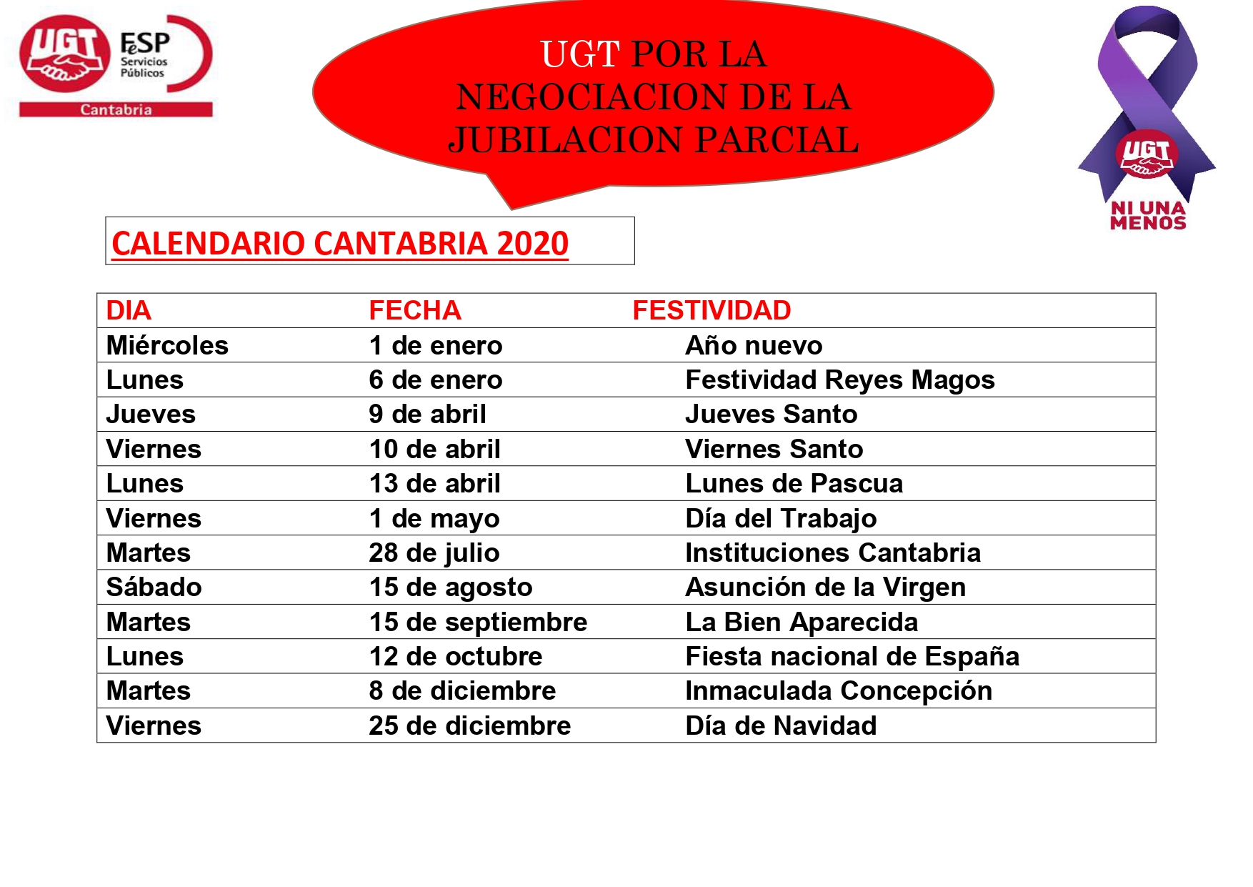 Ugt Informa Calendario Laboral Cantabria Ano Sanidad En Ugtcantabria Sanidad En Ugtcantabria
